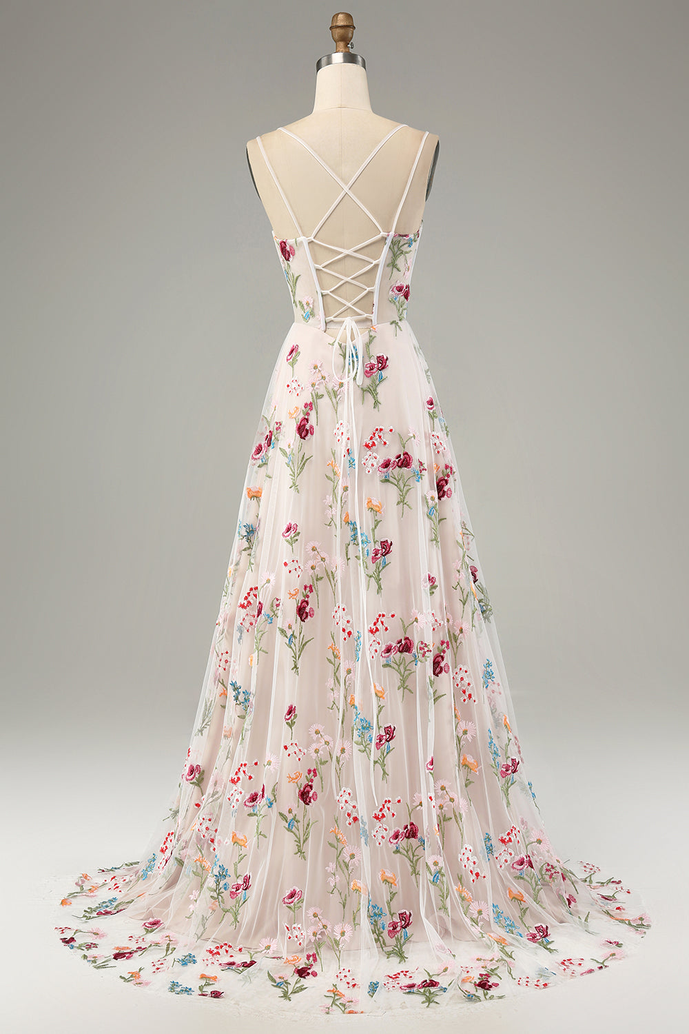 WEDTREND Women Ivory Prom Dress A-Line Spaghetti Straps Corset Long Flower Wedding Dress with Slit WEDTREND Women Ivory Prom Dress A-Line Spaghetti Straps Corset Long Flower Wedding Dress with Slit