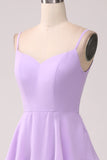 Lilac A-Line Spaghetti Straps Tiered Floor Length Bridesmaid Dress With Slit