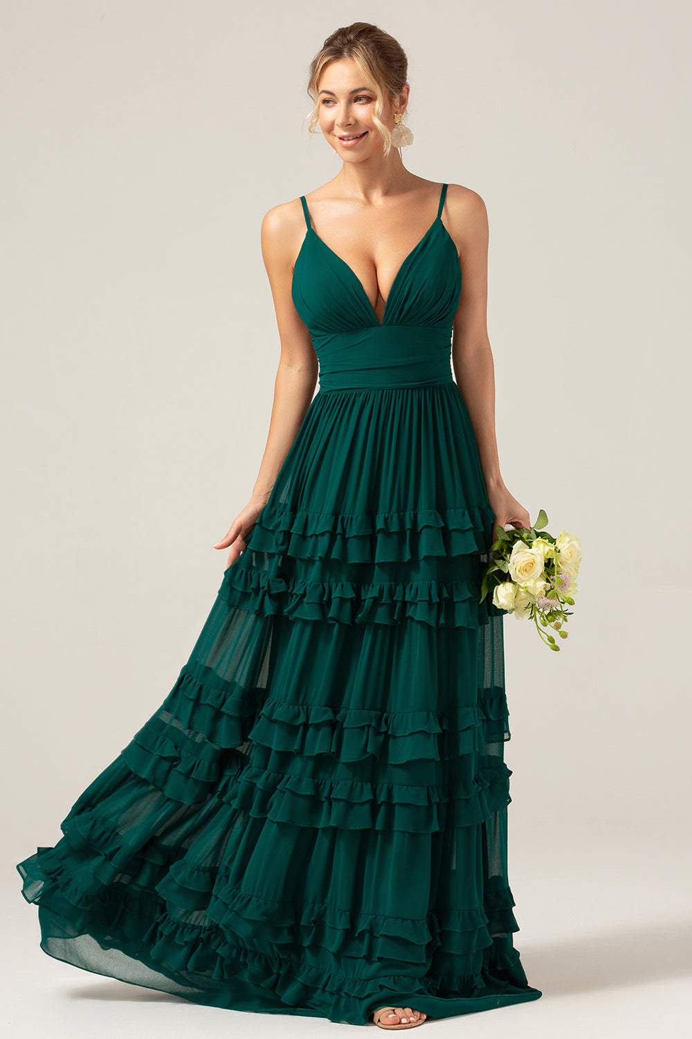 Wedtrend Women Dark Green Bridesmaid Dress A-Line Spaghetti Straps Tiered Pleated Prom Dress WEDTREND Wedtrend Women Dark Green Bridesmaid Dress A-Line Spaghetti Straps Tiered Pleated Prom Dress WEDTREND