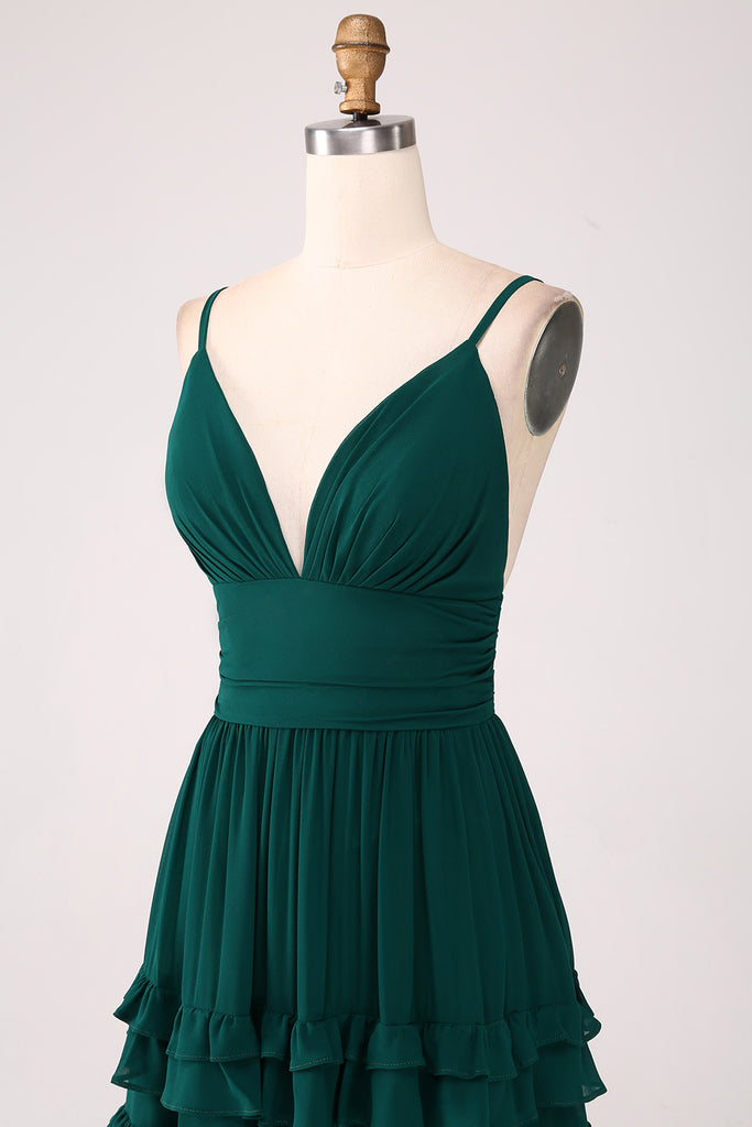 A Line Spaghetti Straps Dark Green Plus Size Bridesmaid Dress with Backless main image 1