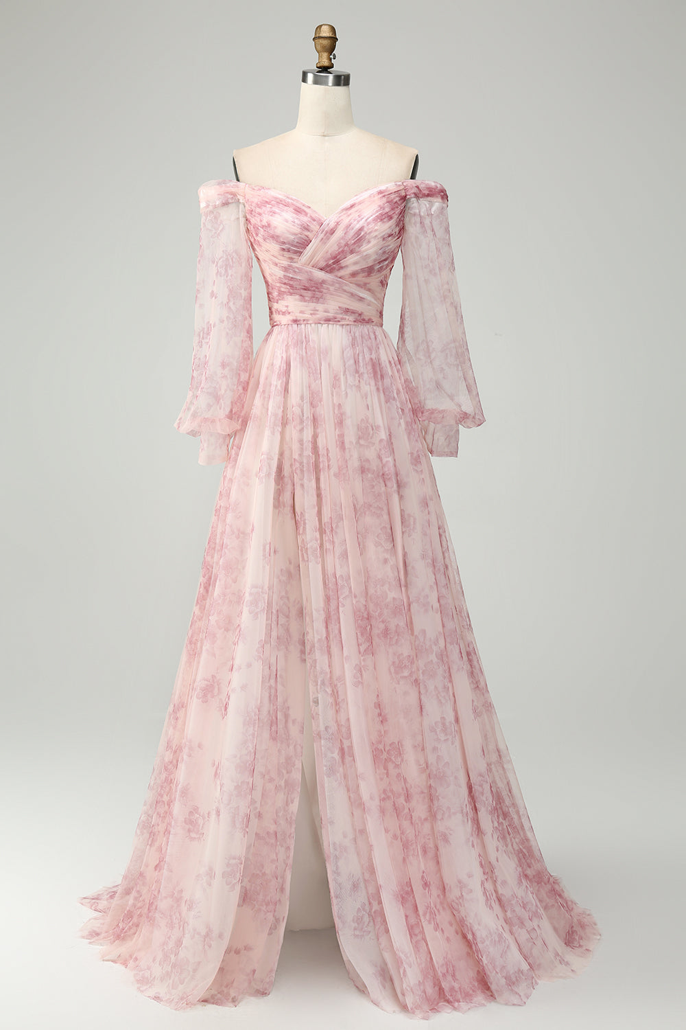 WEDTREND Women Blush Flower Wedding Guest Dress A-Line Off The Shoulder Print Maxi Dress With Slit WEDTREND Women Blush Flower Wedding Guest Dress A-Line Off The Shoulder Print Maxi Dress With Slit