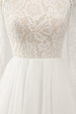 Ivory A-Line Backless Long Sleeves Long Wedding Dress with Lace