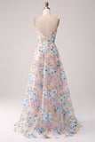 Apricot Flower A-Line Off the Shoulder Long Corset Prom Dress