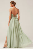 Dusty Sage A Line Spaghetti Straps Pleated Maternity Bridesmaid Dress