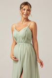 Dusty Sage A Line Spaghetti Straps Pleated Maternity Bridesmaid Dress