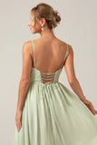 Dusty Sage A Line Spaghetti Straps Pleated Maternity Bridesmaid Dress