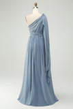 Dusty Blue A Line Chiffon Convertible Long Maternity Bridesmaid Dress