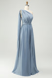 Dusty Blue A Line Chiffon Convertible Long Maternity Bridesmaid Dress