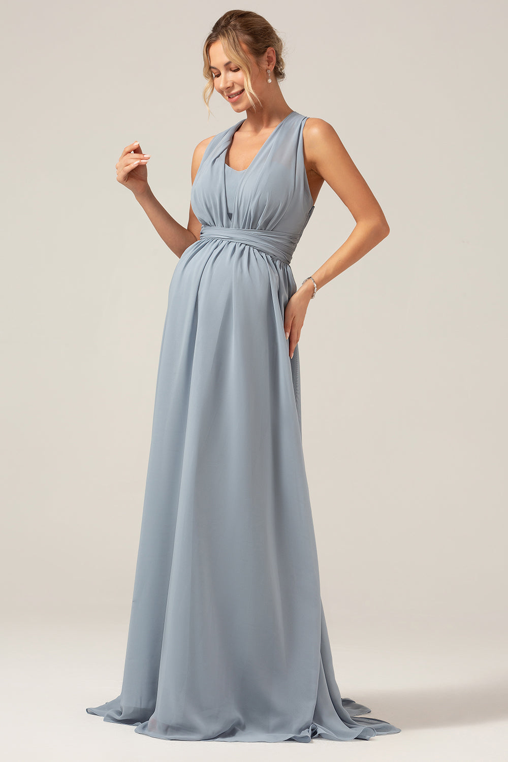 Wedtrend Women Maternity Bridesmaid Dress A Line Chiffon Convertible Dusty Blue Wedding Party Dress WEDTREND Wedtrend Women Maternity Bridesmaid Dress A Line Chiffon Convertible Dusty Blue Wedding Party Dress WEDTREND