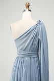 Dusty Blue A Line Chiffon Convertible Long Maternity Bridesmaid Dress