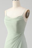 Matcha Sheath Spaghetti Straps Floor Length Chiffon Bridesmaid Dress