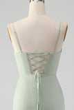Matcha Sheath Spaghetti Straps Floor Length Chiffon Bridesmaid Dress