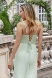 Matcha Sheath Spaghetti Straps Chiffon Floor Length Bridesmaid Dress