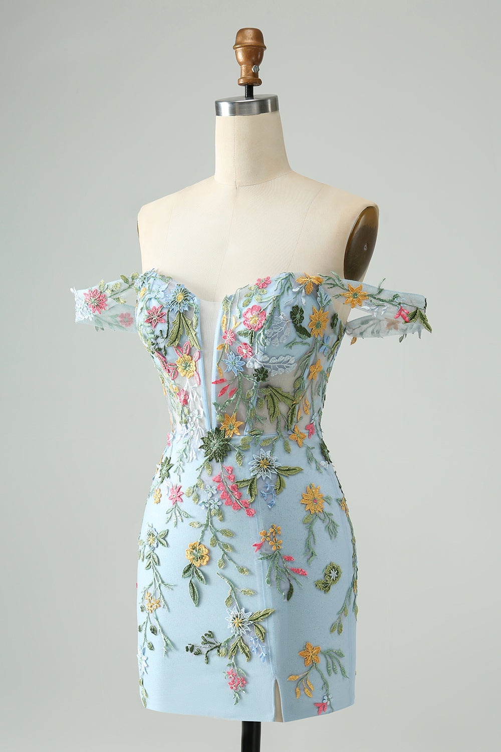 Wedtrend Women Blue Flower Short Homecoming Dress with Embroidery Bodycon Off The Shoulder Corset Cocktail Dress WEDTREND Wedtrend Women Blue Flower Short Homecoming Dress with Embroidery Bodycon Off The Shoulder Corset Cocktail Dress WEDTREND
