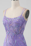 Sparkly Lilac Mermaid Lace-Up Back Short Homecoming Dress with Sequins