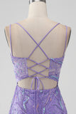 Sparkly Lilac Mermaid Lace-Up Back Short Homecoming Dress with Sequins
