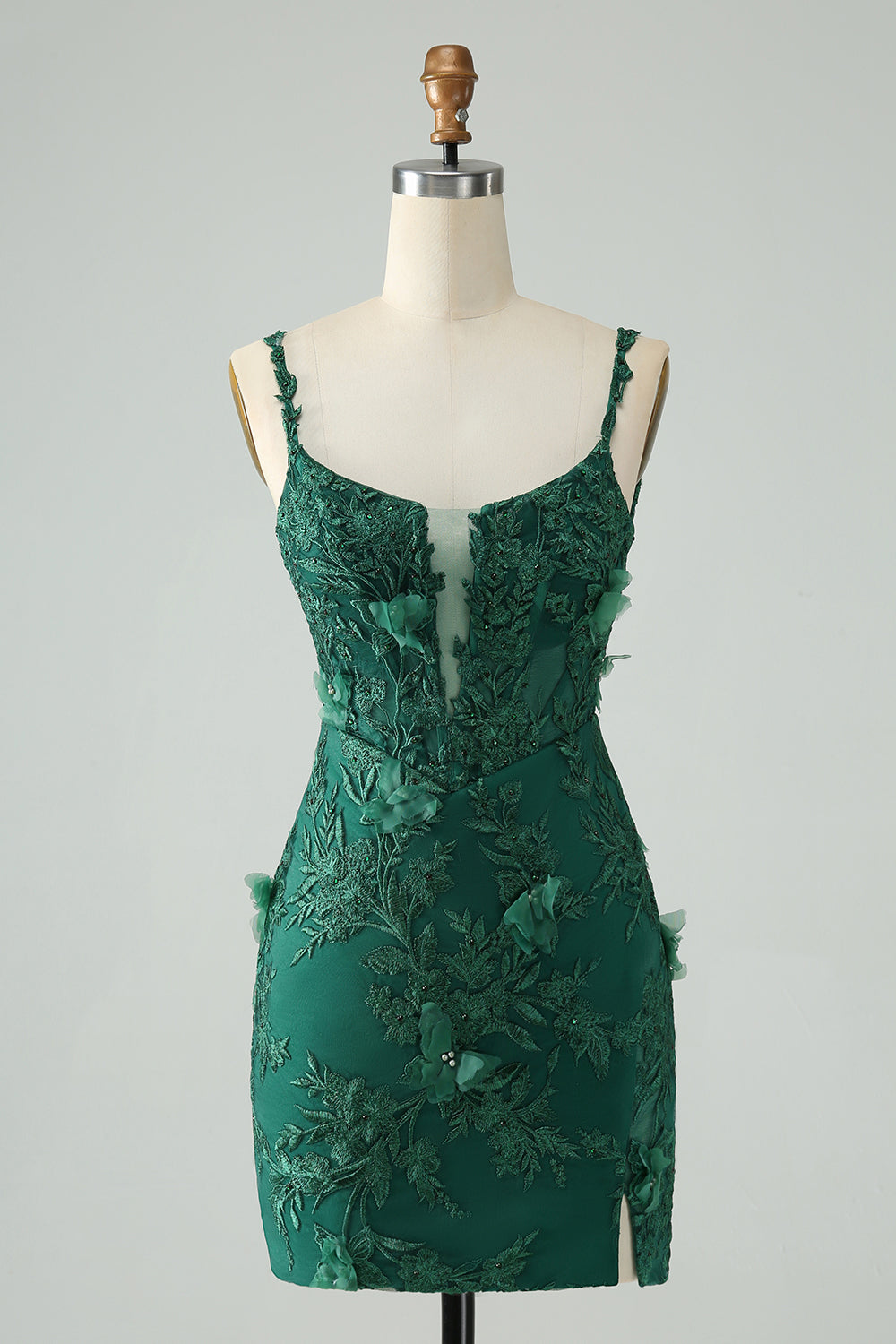 Wedtrend Women Pretty Green Short Homecoming Dress with Slit Bodycon Spaghetti Straps Appliques Cocktail Party Dress, Dark Green / US6 Wedtrend Women Pretty Green Short Homecoming Dress with Slit Bodycon Spaghetti Straps Appliques Cocktail Party Dress, Dark Green / US6