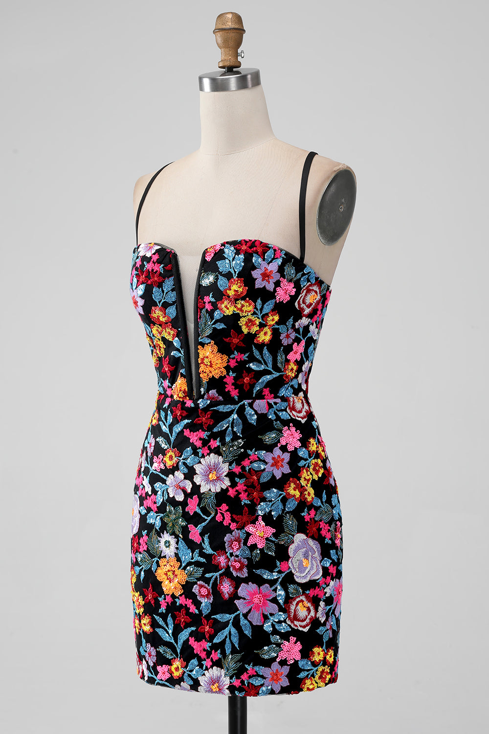 Wedtrend Women Black Flower Short Homecoming Dress Mermaid Spaghetti Straps Embroidered Cocktail Dress WEDTREND Wedtrend Women Black Flower Short Homecoming Dress Mermaid Spaghetti Straps Embroidered Cocktail Dress WEDTREND
