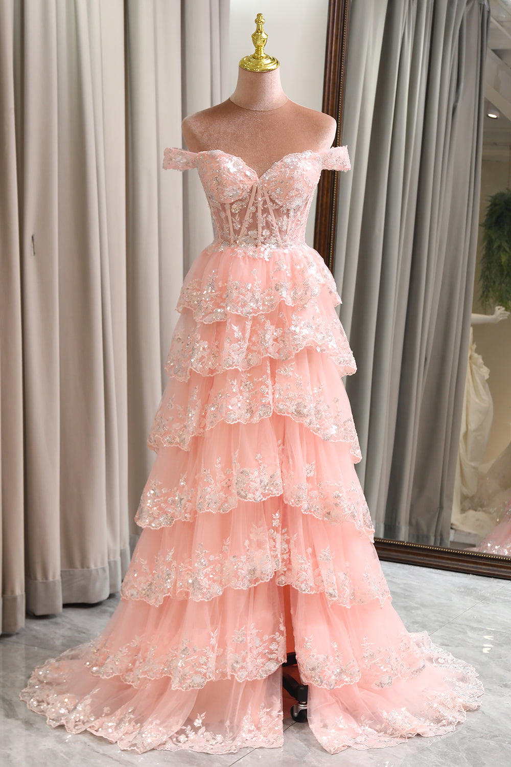 Peach Colour Dress Chic A-line Off-the-shoulder Elegant Long Prom Dress Charming Peach Ga Peach Colour Dress Chic A-line Off-the-shoulder Elegant Long Prom Dress Charming Peach Ga
