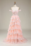 Golden A-Line Off The Shoulder Sequin Prom Dress with Slit