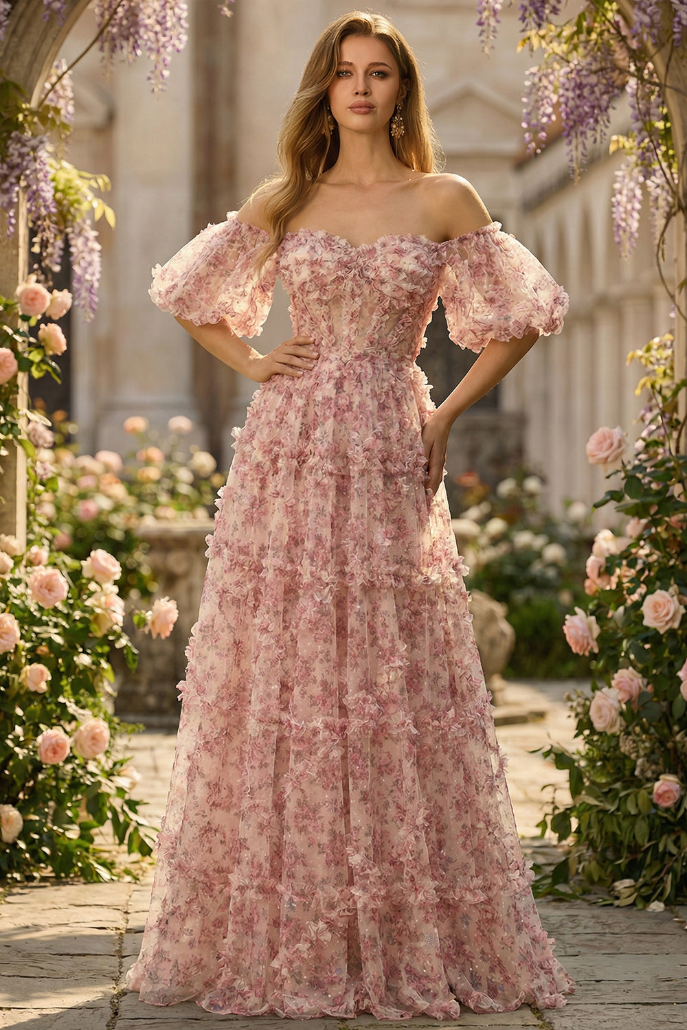 red and white flower prom dress Floral Printed Ball Gown Prom Dresses Long Strapless Prom Dress ARD2099