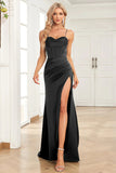 Dark Green Mermaid Spaghetti Straps Floor-Length Prom Dress with Slit