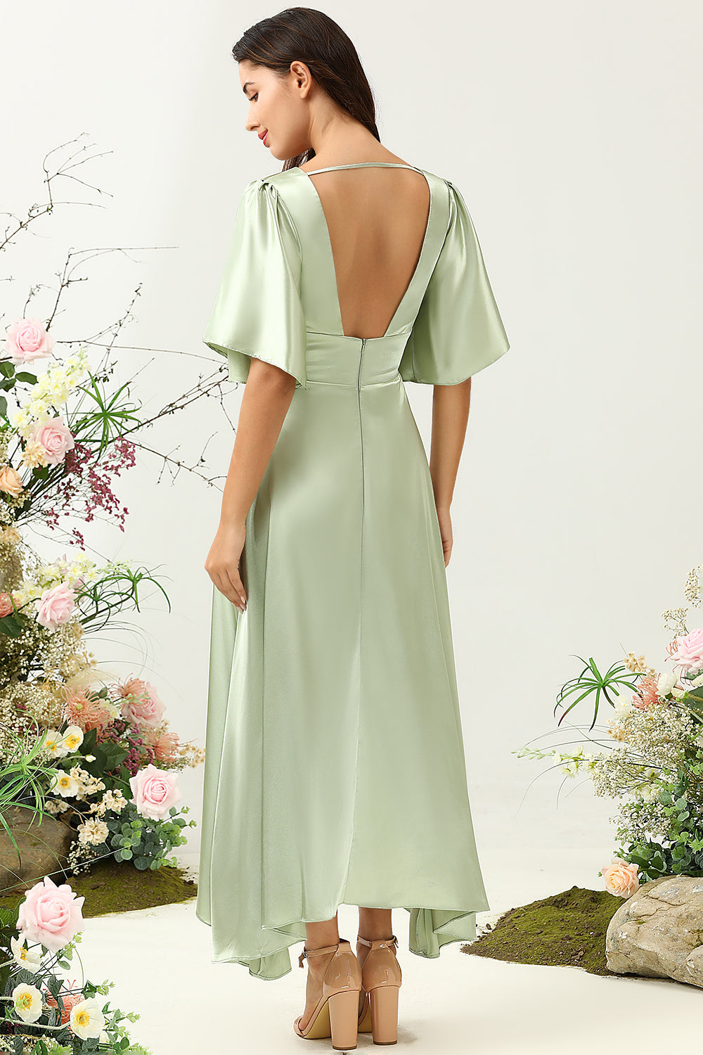 Wedtrend Women Sage Bridesmaid Dress A Line Deep V Neck Wedding Party Dress with Half Sleeves WEDTREND Wedtrend Women Sage Bridesmaid Dress A Line Deep V Neck Wedding Party Dress with Half Sleeves WEDTREND