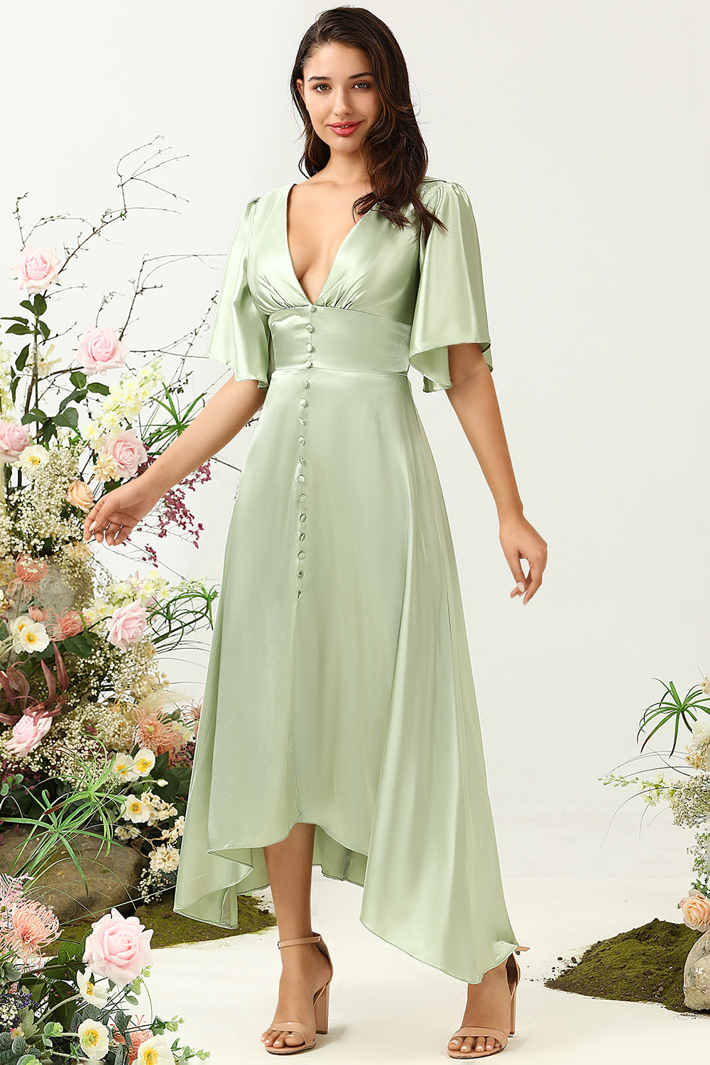 Wedtrend Women Sage Bridesmaid Dress A Line Deep V Neck Wedding Party Dress with Half Sleeves WEDTREND Wedtrend Women Sage Bridesmaid Dress A Line Deep V Neck Wedding Party Dress with Half Sleeves WEDTREND