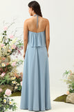 Mist A Line Halter 100D Chiffon Bridesmaid Dress with Ruffles