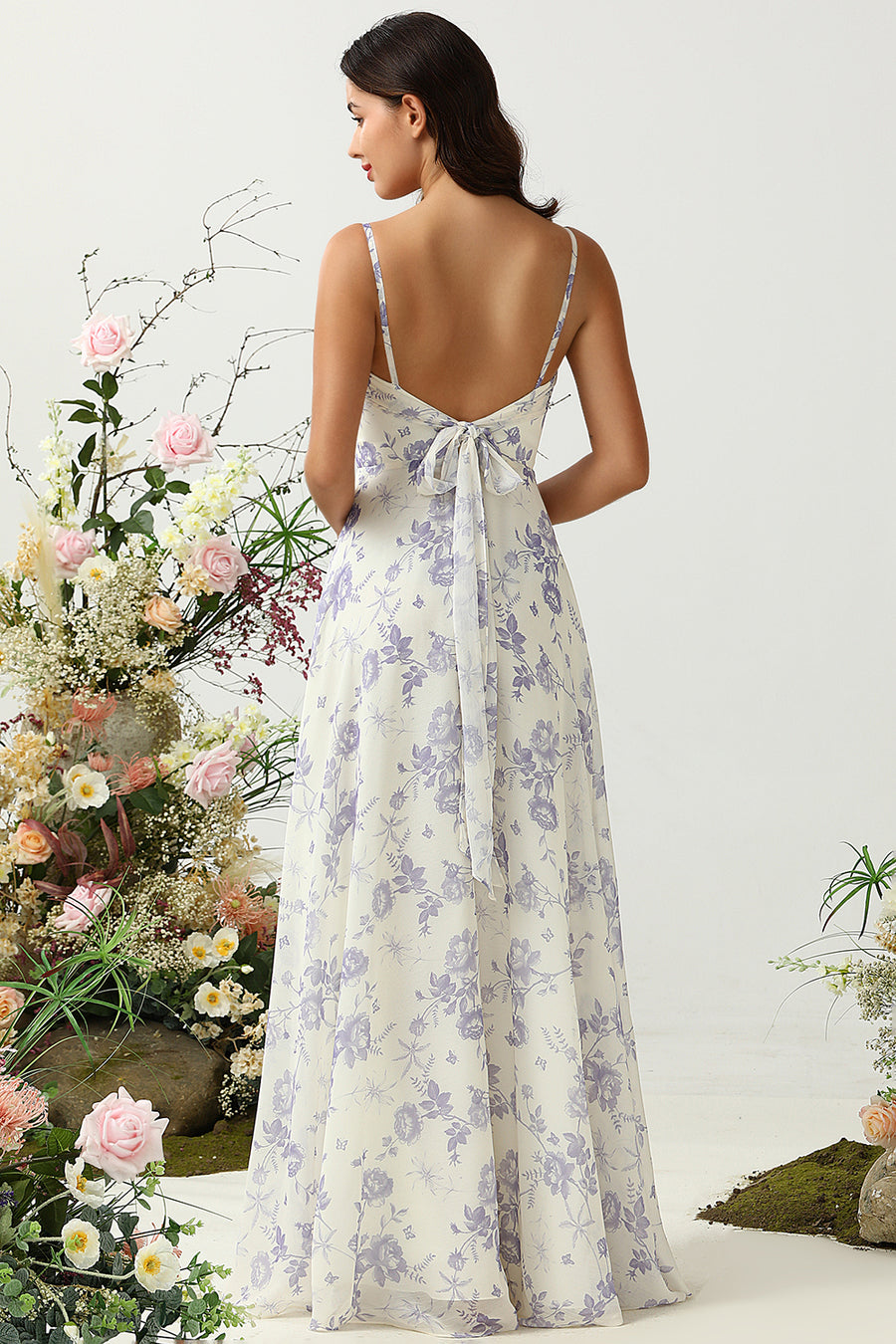 lavender floral bridesmaid dresses Sheer Print Maxi Dress - Misty Spaghetti Straps Sleeves Wedtrend Women Lavender Flower Bridesmaid