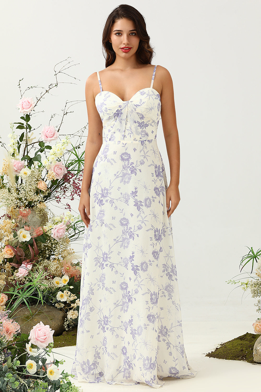 purple and white floral maxi dress Vicky Maxi Floral Curve Dress