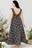 Black A Line V Neck Chiffon Plus Size Bridesmaid Dress with Open Back