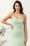 Sage Mermaid Draped Spaghetti Straps Ruched Chiffon Bridesmaid Dress