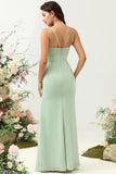 Sage Green Mermaid Draped Spaghetti Straps Chiffon Bridesmaid Dress