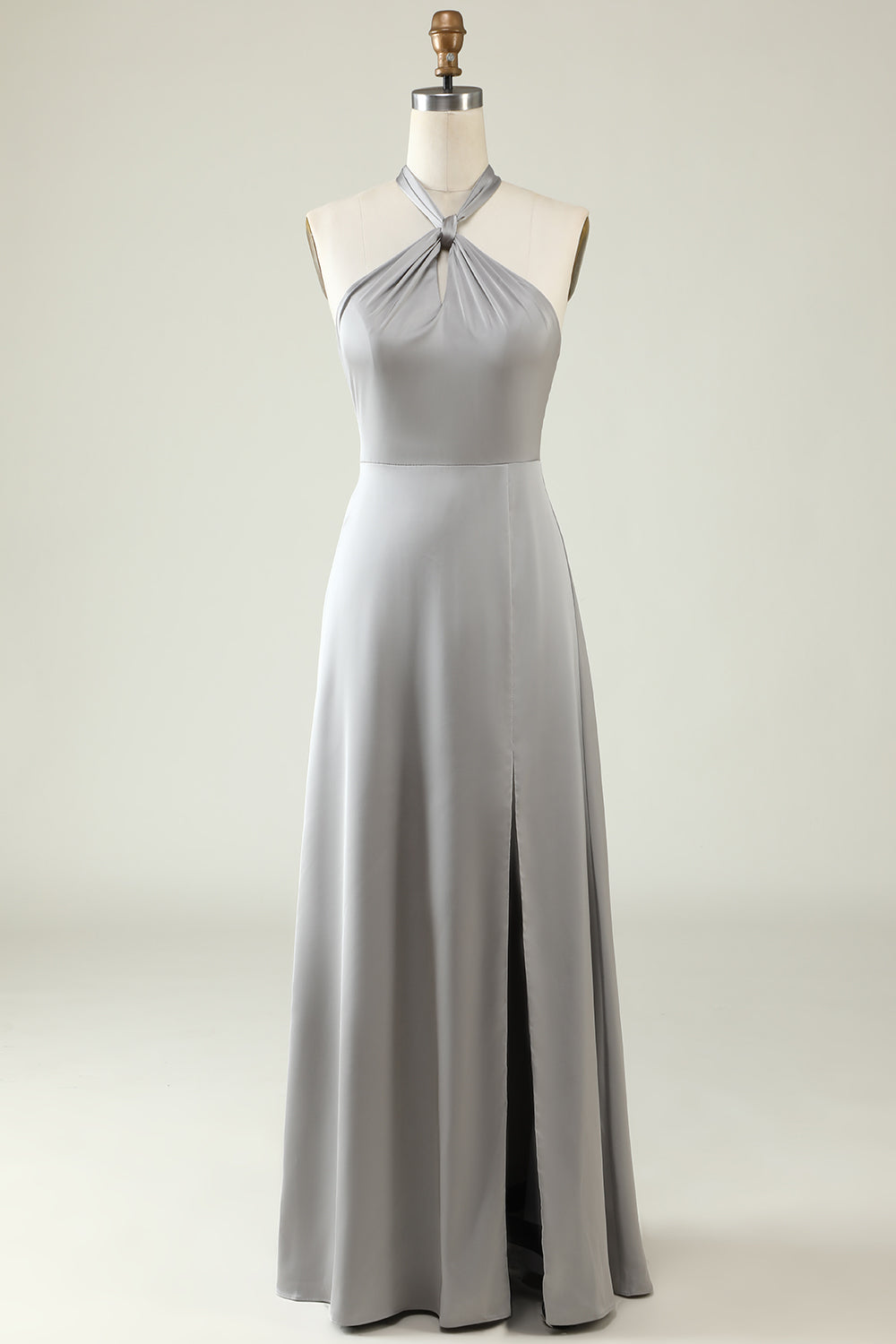 Wedtrend Women Bridesmaid Dress Grey A-Line Halter Backless Bright Satin Formal Party Dress with Slit WEDTREND Wedtrend Women Bridesmaid Dress Grey A-Line Halter Backless Bright Satin Formal Party Dress with Slit WEDTREND