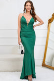 Dark Green Mermaid Plus Size Prom Dress with Criss Cross Back