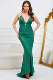 Dark Green Mermaid Plus Size Prom Dress with Criss Cross Back
