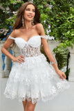 Ball-Gown/Princess Off The Shoulder Corset Short Wedding Dress