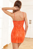 Orange Bodycon Sparkly Sequins Short Homecoming Dress