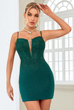 Dark Green Bodycon Spaghetti Straps Short Homecoming Dress with Beading