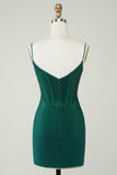 Dark Green Bodycon Spaghetti Straps Short Homecoming Dress with Beading