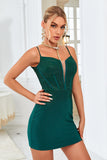 Dark Green Bodycon Spaghetti Straps Short Homecoming Dress with Beading