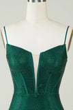 Dark Green Bodycon Spaghetti Straps Short Homecoming Dress with Beading