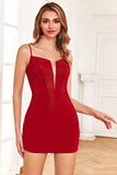 Red Bodycon Sparkly Corset Sequins Tight Short Homecoming Dress