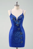 Glitter Royal Blue Homecoming Dress with Sequins Butterflies
