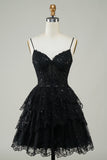 Sparkly Purple A Line Spaghetti Straps Tiered Corset Short Homecoming Dress