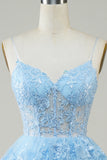 Cute Pink A Line Spaghetti Straps Sparkly Sequin Tiered Corset Short Homecoming Dress