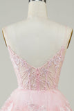 Sparkly Purple A Line Spaghetti Straps Tiered Corset Short Homecoming Dress