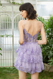 Gorgeous Dark Blue Sparkly A Line Tiered Corset Short Homecoming Dress