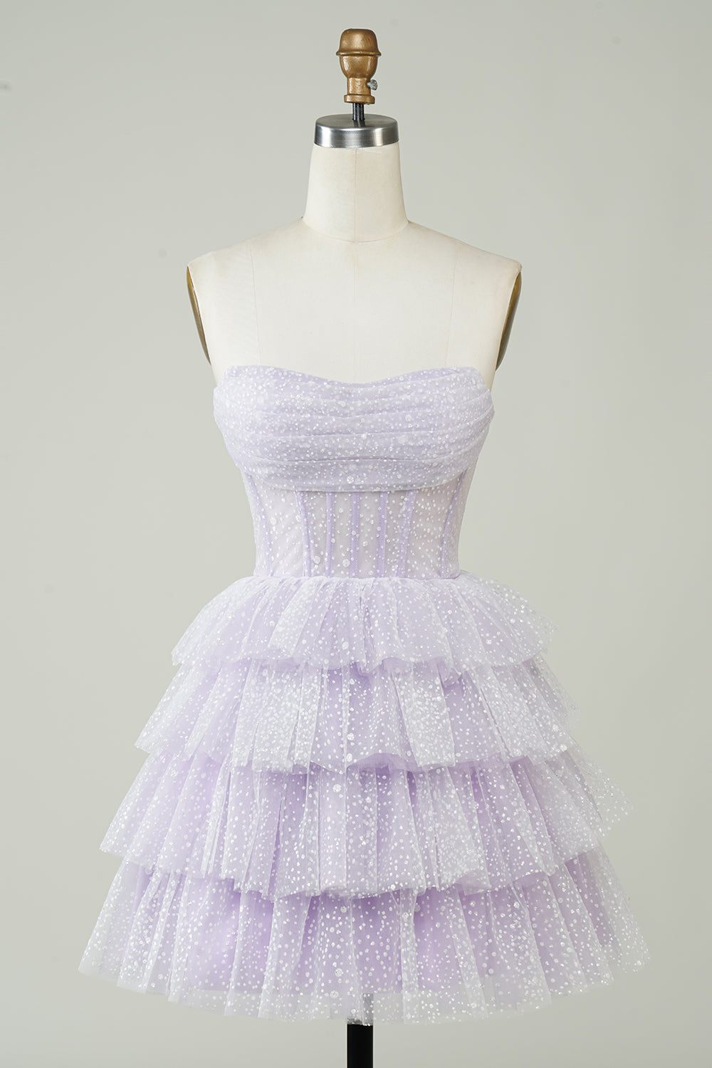 Wedtrend Women Sparkly Lilac Short Homecoming Dress A Line Strapless Polka Dots Corset Tiered Cocktail Party Dress WEDTREND Wedtrend Women Sparkly Lilac Short Homecoming Dress A Line Strapless Polka Dots Corset Tiered Cocktail Party Dress WEDTREND